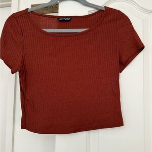 SHEIN Red Crop Ribbed T-Shirt